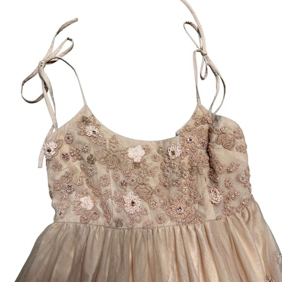 BHLDN Anthropologie New Lacie Gown Dress Peach Tulle Embroidered Beaded Maxi - Picture 8 of 11